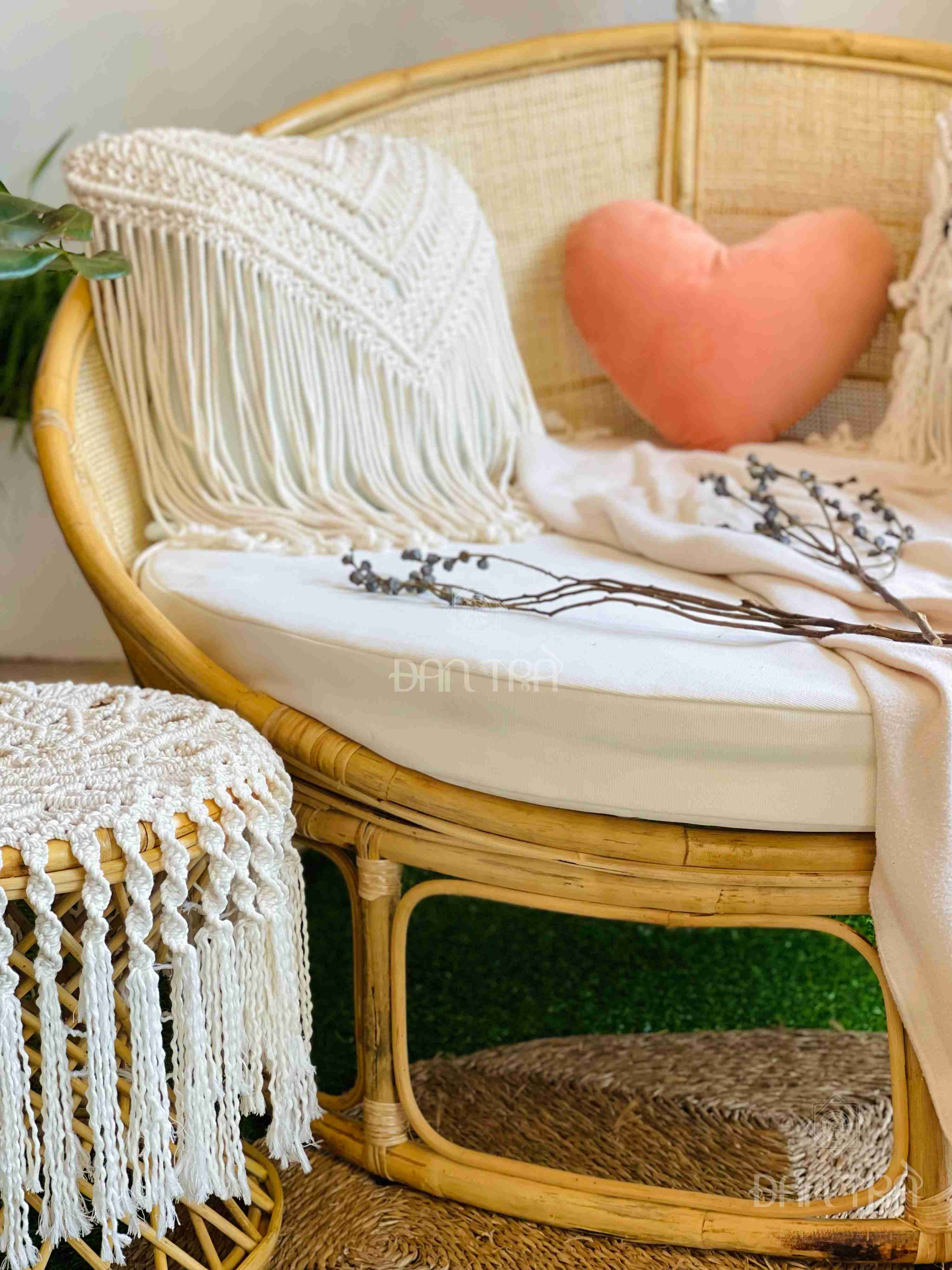 Ghế Papasan Đan Mây Lưới Cách Tân Rose, Ghế Mây Tình Yêu, Ghế Bằng Mây, Xưởng Mây Tre ĐAN TRÀ