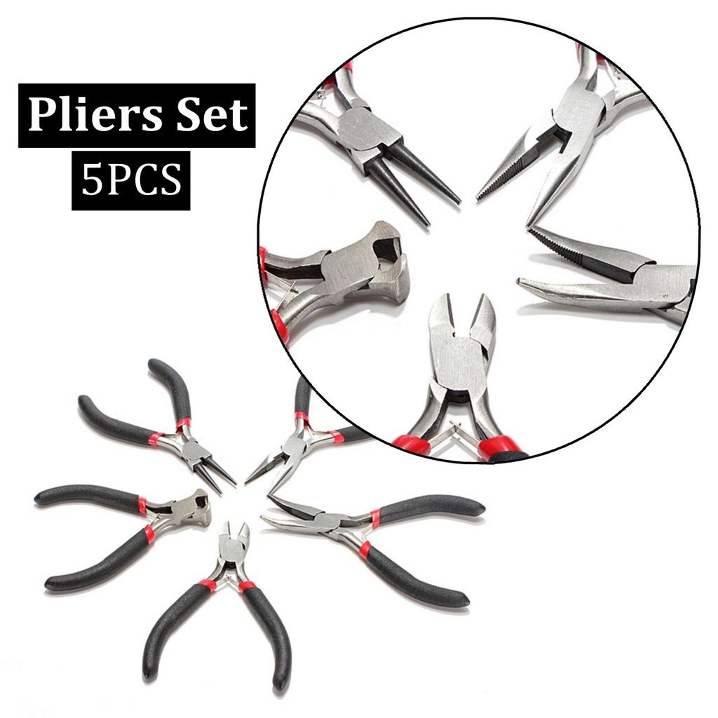 5Pcs Mini Jewellery Plier Cutter Round Bent Nose Beading Making Design Tool Kit