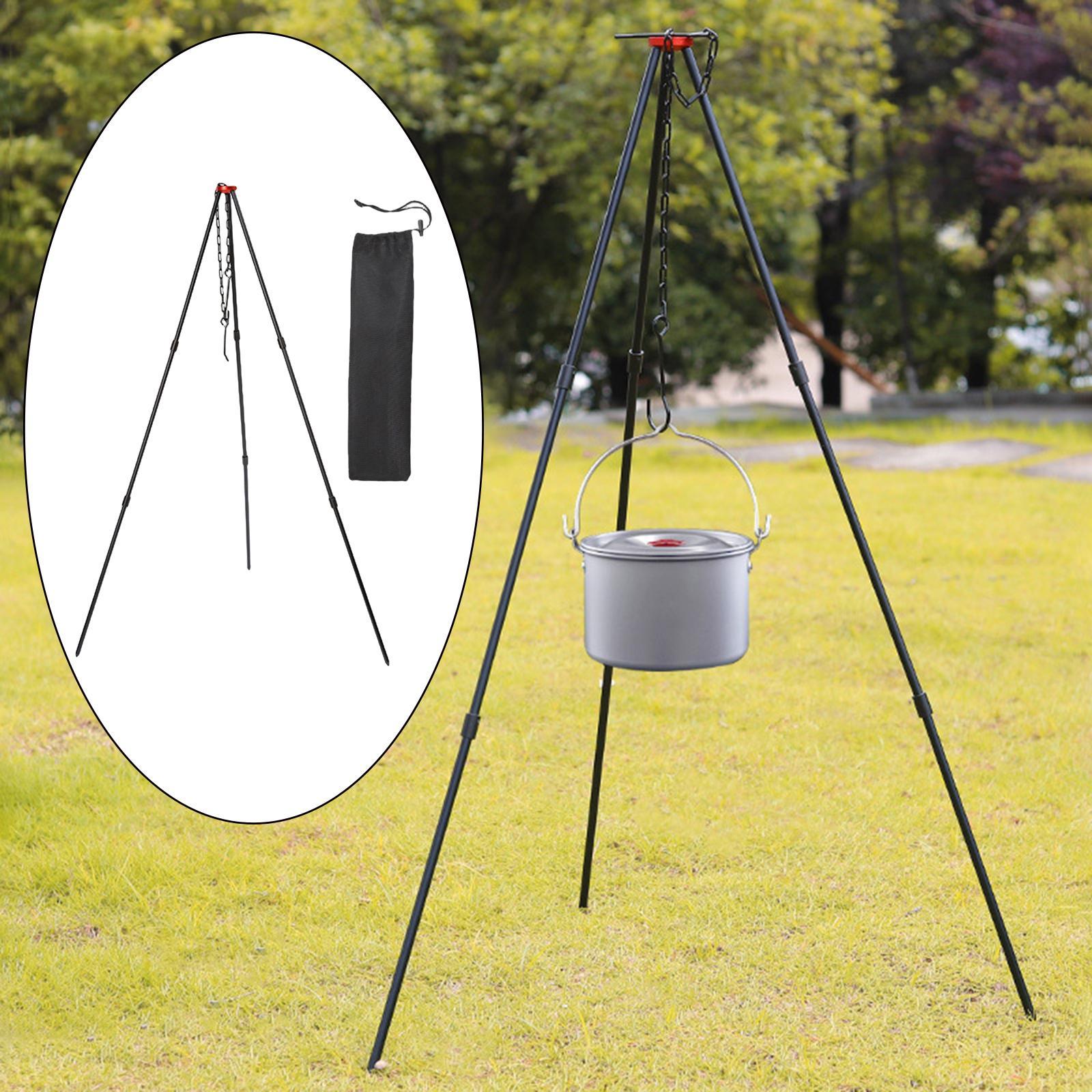 Camping Tripod Campfire Cooking Mini Adjustable Grill Tripod Cooker Campfire Grill Stand Tripod Grilling Set Cooking Tripod Hanger w/ Storage Bag