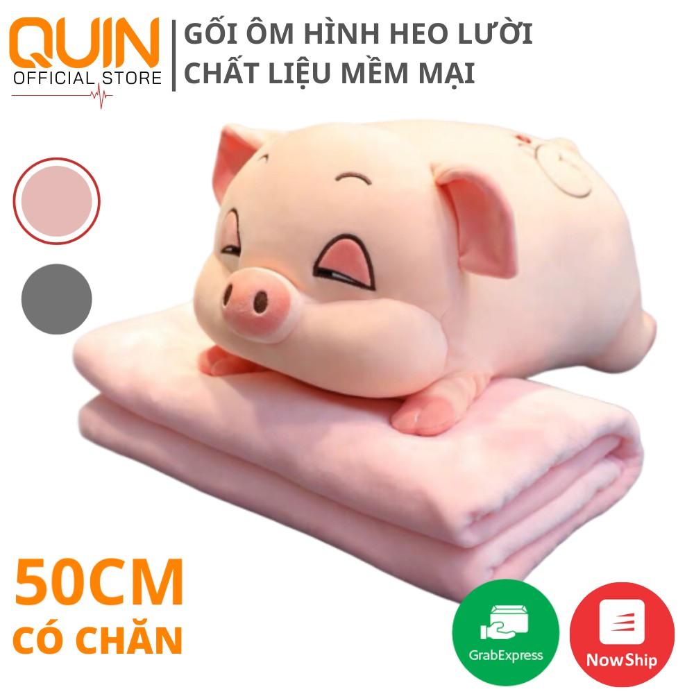 Bộ Chăn Gối Hình Heo Lười Dễ Thương Chất Liệu Mềm Mịn Size 50cm