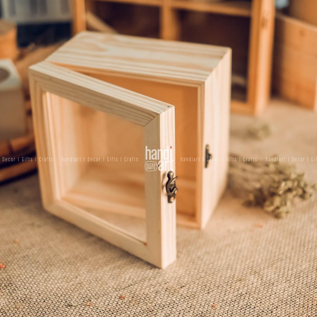 Hộp gỗ vuông nắp kính - Hộp gỗ đựng trang sức - Hộp gỗ đa năng - Wooden box glass