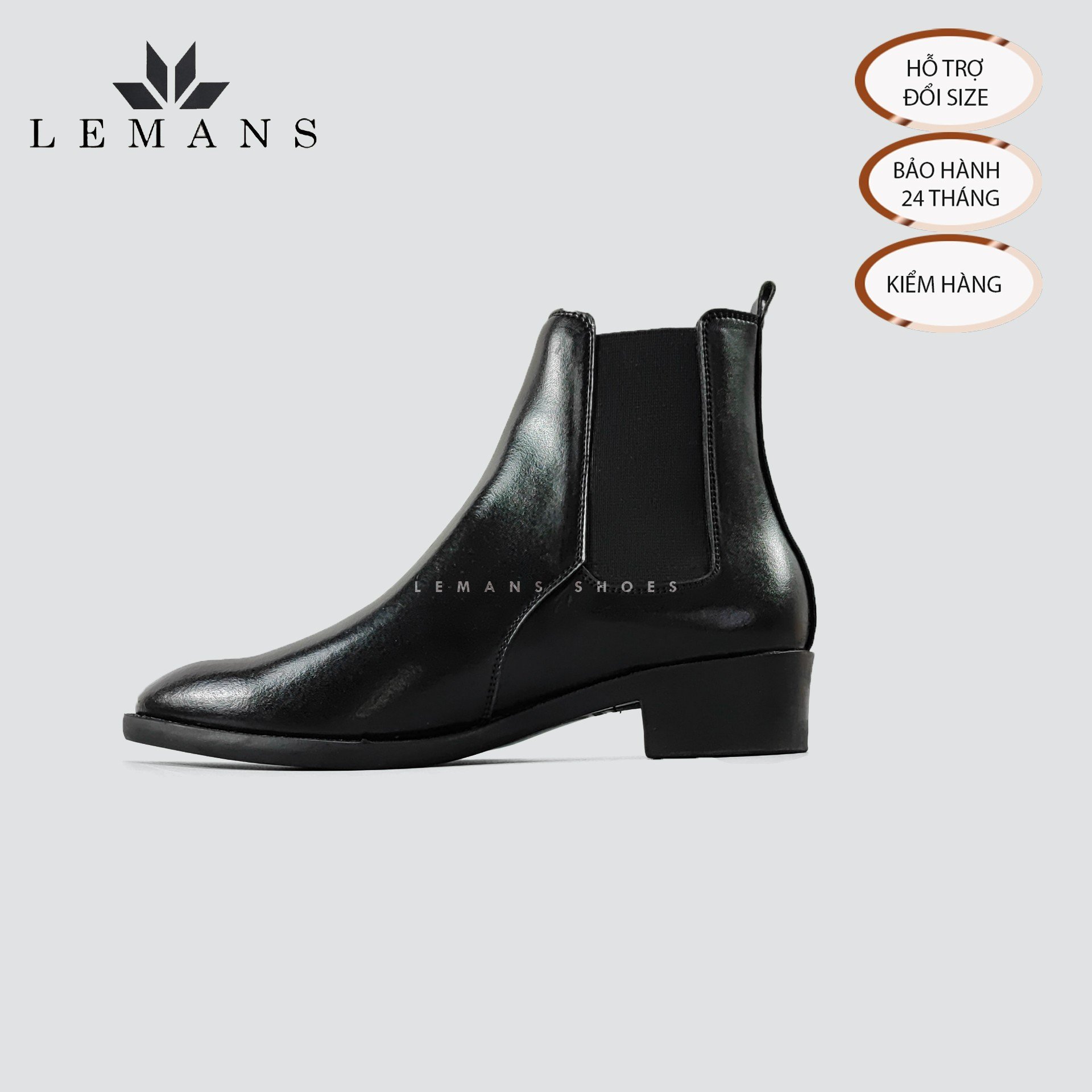 Giày Chelsea Boots LeMans CB04 da bò nhập khẩu mũi nhọn, tăng cao 5cm, bảo hành 24 tháng, boot nam