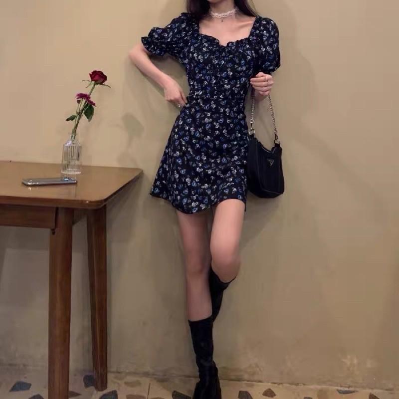 Đầm tay bồng hoa hồng đen cá tính summer 2021