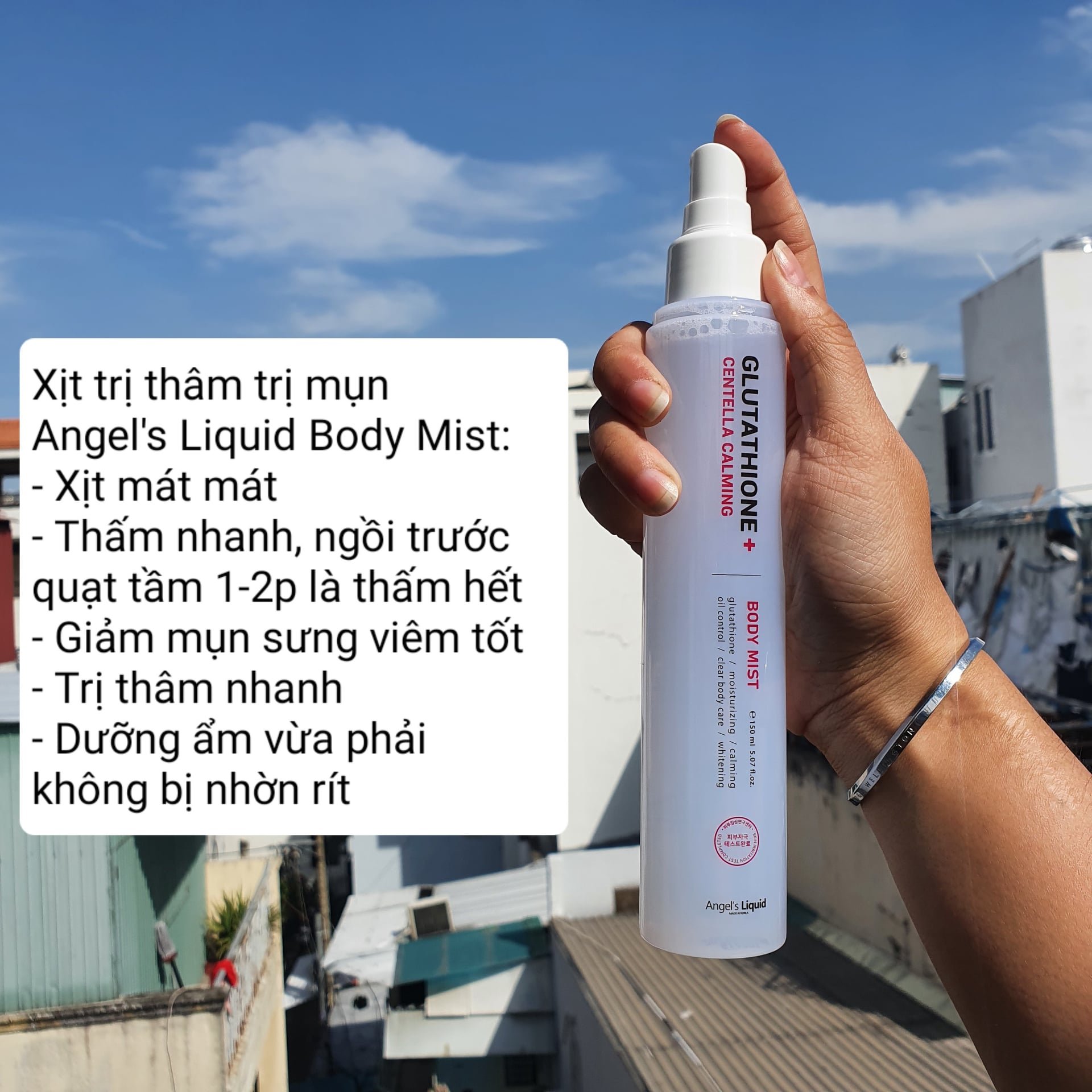 Xịt Giảm Mụn & Xoá Thâm Lưng Angel’s Liquid Glutathione + Centella Calming Body Mist 150ml + Tặng Kèm 1 Băng Đô Tai Mèo