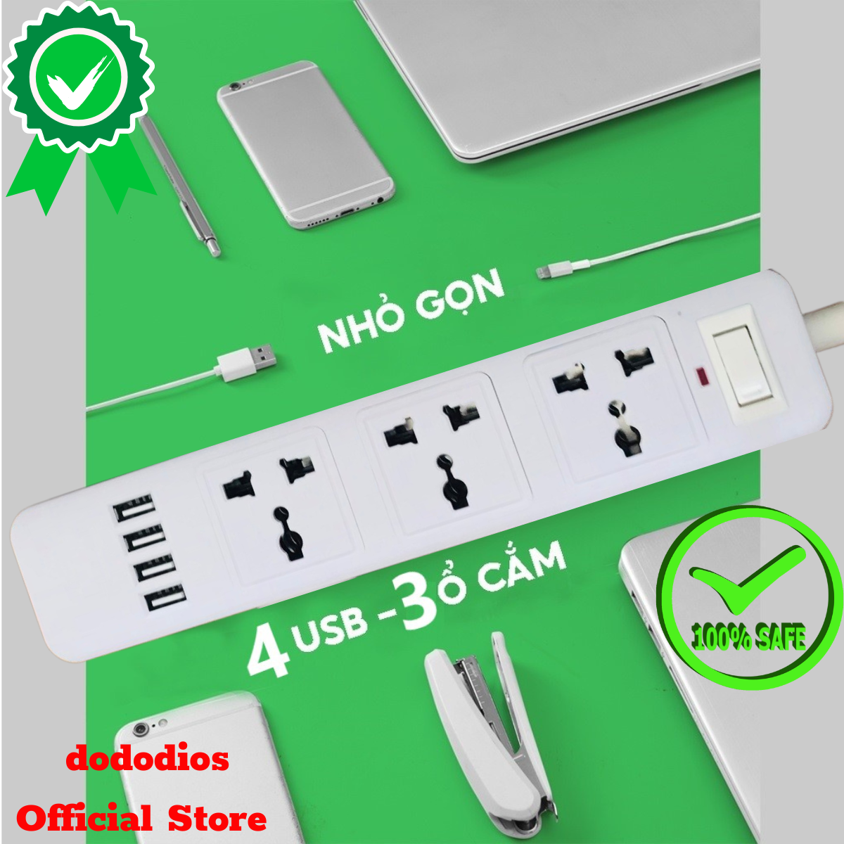 Ổ cắm điện đa năng thông minh dododios 2 cổng USB 5v sạc nhanh, chịu tải 2500W, tiết kiệm 30 kilowatt H dây nối 2m