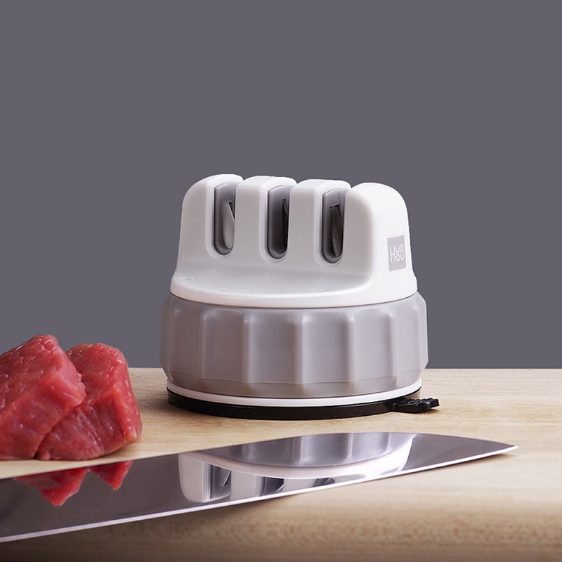 Máy mài dao một tay Xiaomi YouPin Huohou Mini Knife với cốc siêu hút có thể cố định mài Đá mài mini Trible Wheel Đá mài, Dụng cụ mài dao