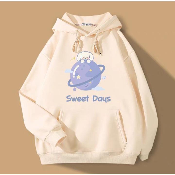 Áo hoodies cừu trắng vũ trụ chất nỉ bông phom unisex nam nữ mặc đều đẹp