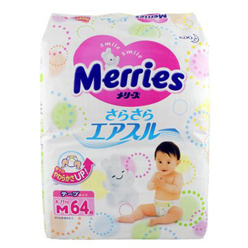 Bỉm Dán Merries Size M64  (6-11kg) 64 miếng