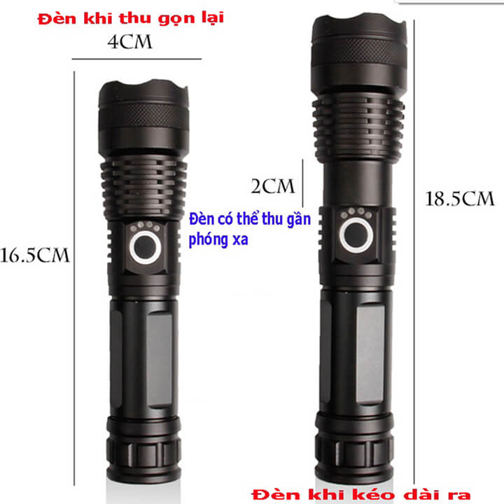 Đèn pin siêu sáng cầm tay XHP50 chiếu xa 500m có Zoom xa gần, chống thấm nước, pin trâu 6800mAh 5 chế độ sáng