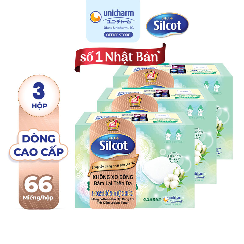 Combo 3 hộp Bông Tẩy Trang Silcot Premium 66 Miếng/Hộp