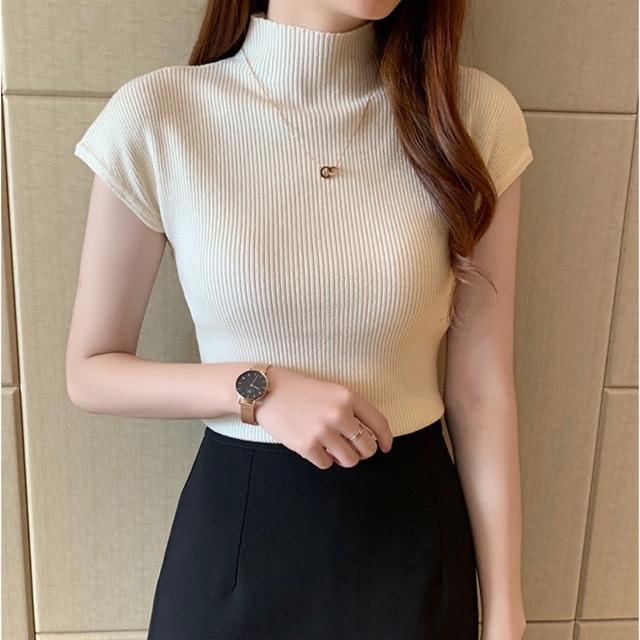 Áo len tăm cao cổ cộc tay sang trọng