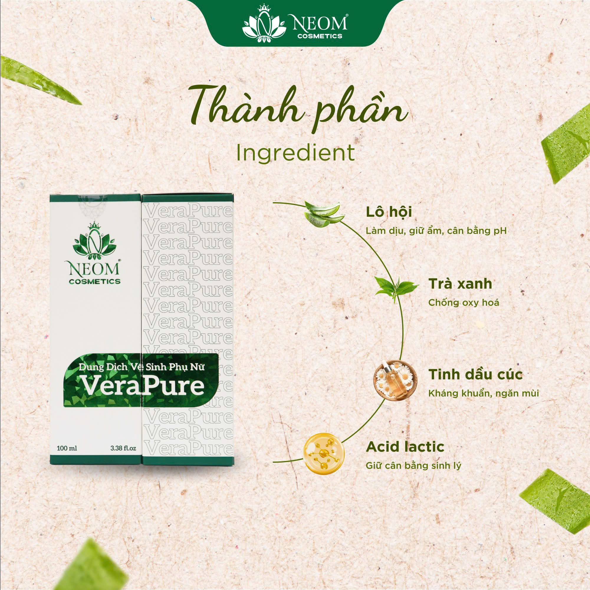 VeraPure - Dung Dịch Vệ Sinh Phụ Nữ Dịu Nhẹ, Khử Mùi &amp; Dưỡng Ẩm Hằng Ngày