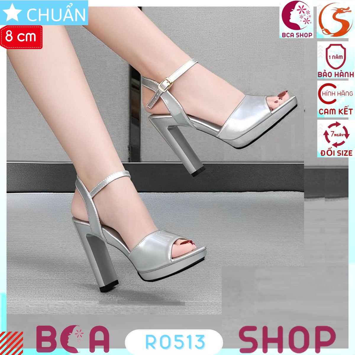 Giày xăng đan bản to nữ 8p RO513 ROSATA tại BCASHOP màu bạc, thiết kế thanh lịch và thời thượng