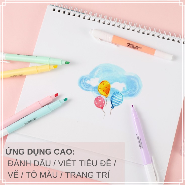 Set 6 bút highlight dạ quang đánh dấu dòng Pastel 2 đầu 