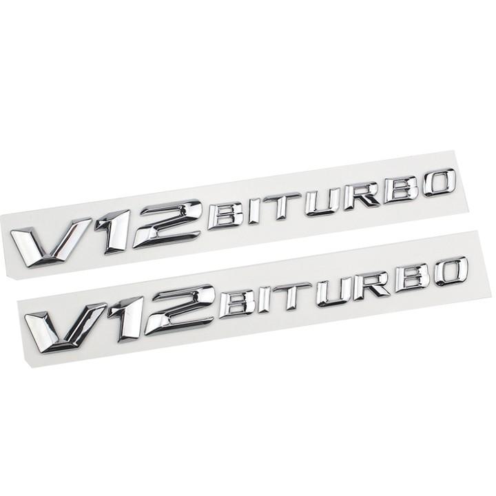 Decal tem chữ V8-Biturbo và V12-Biturbo dán hông xe Mercedes, nhựa ABS mạ crom.