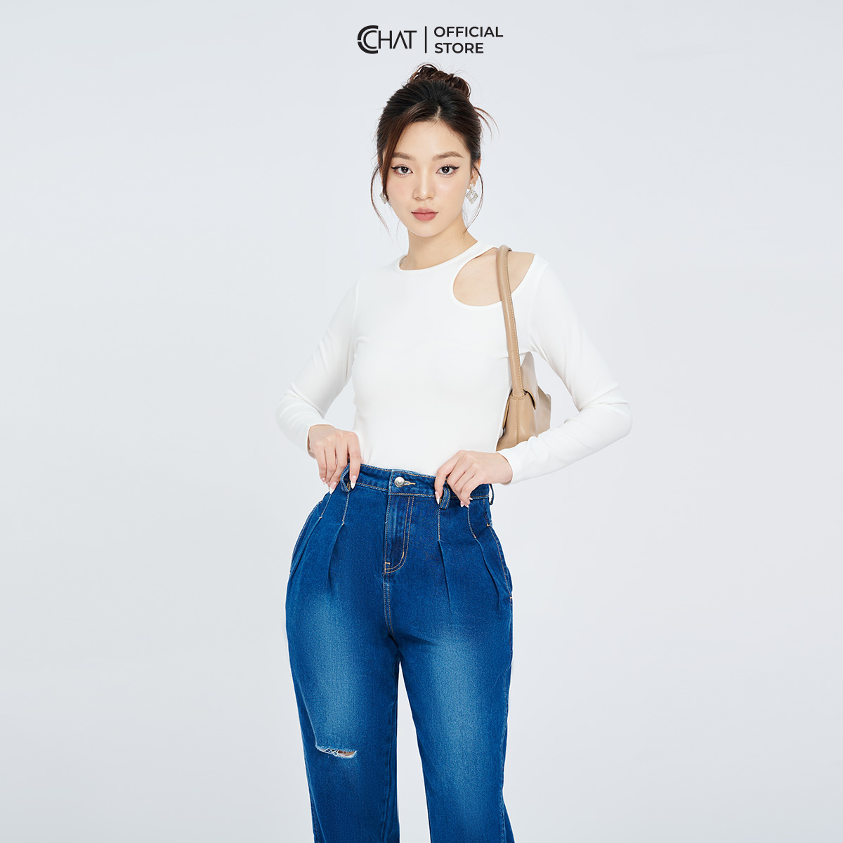 Quần Jean Nữ Dáng Baggy 2 Ly Rua Gấu Chất Vải Dày Dặn 22GDJ2013BH