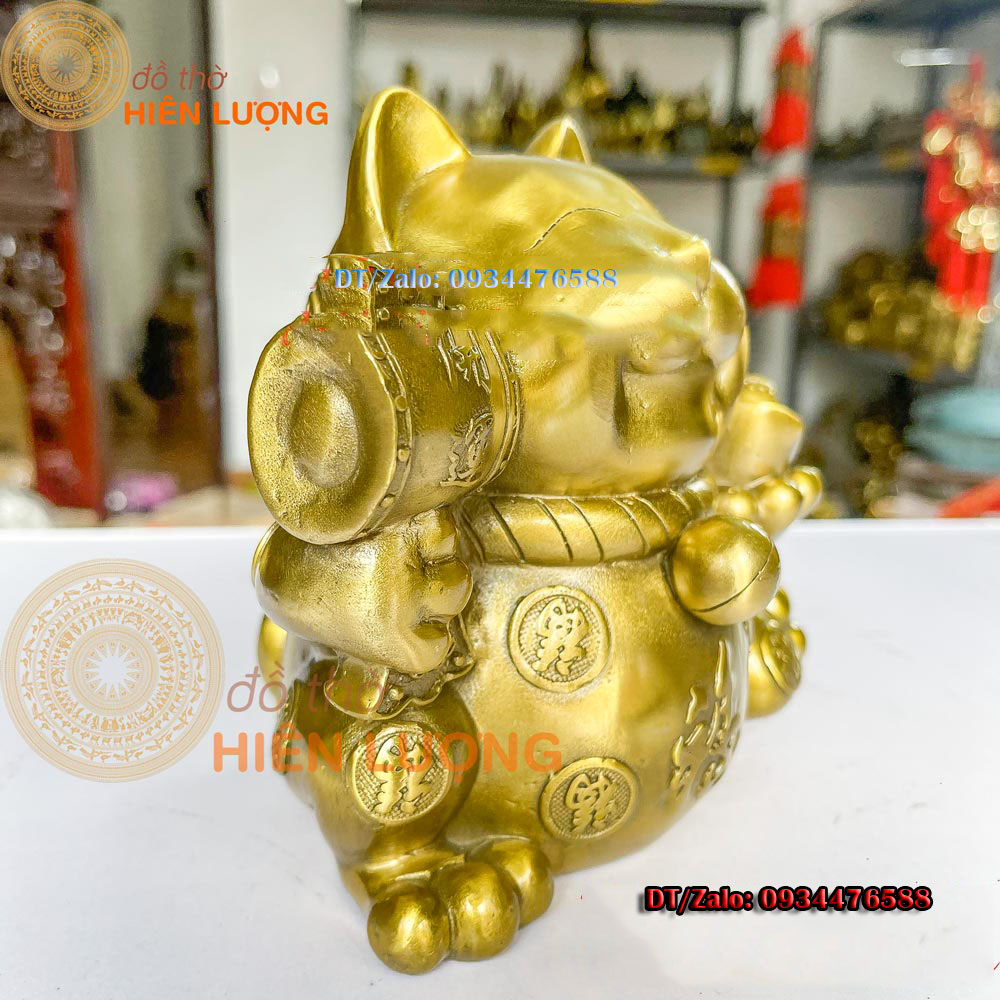 Ống Đựng Tiền Tiết Kiệm Mèo Thần Tài Bằng Đồng Kích Thước15x10x15cm, Nặng 1,4kg Đẹp Phong Thủy