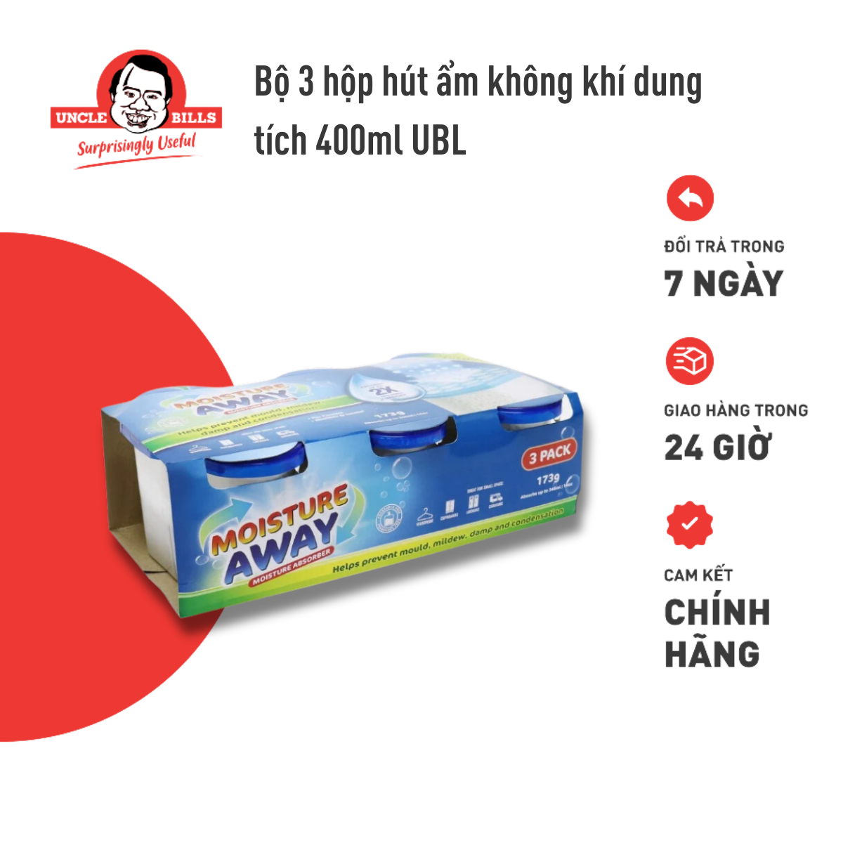 Bộ 3 hộp hút ẩm 400ml hút ẩm không khí tủ quần áo tủ giày Uncle Bills BA1237