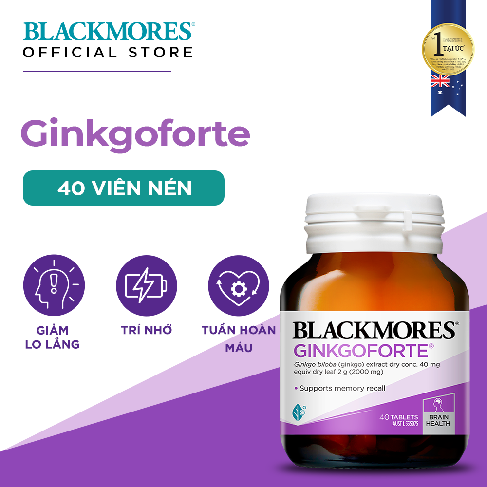 Viên Uống Hỗ Trợ Tuần Hoàn Máu Não Blackmores Ginkgoforte Lọ 40 Viên