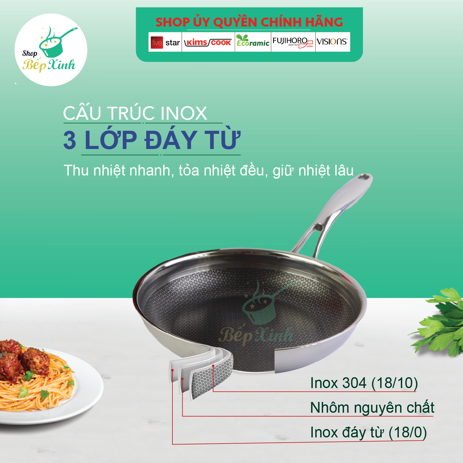 Chảo đáy từ chống dính Blackcube KimsCook 3 lớp đúc liền inox 304 cào không xước , siêu bền - tặng 1 sạn inox