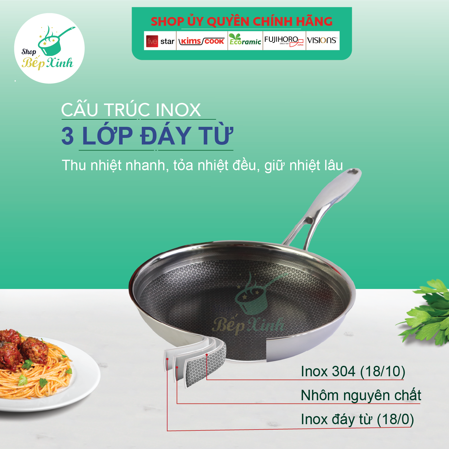 Chảo xào đáy từ , chảo sâu lòng 3 lớp đúc liền inox 304 cao cấp Hàn Quốc Kimscook BlackCube siêu bền, cào không xước - tặng 1 sạn inox