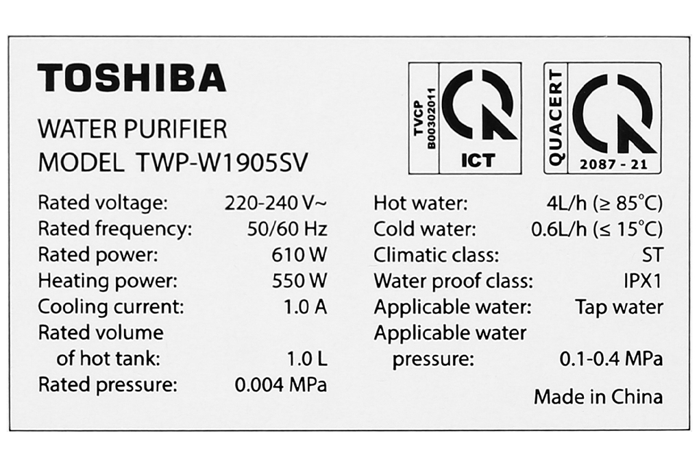 Máy lọc nước RO nóng nguội lạnh Toshiba TWP-W1905SV(MB) 3 lõi  - Hàng chính hãng