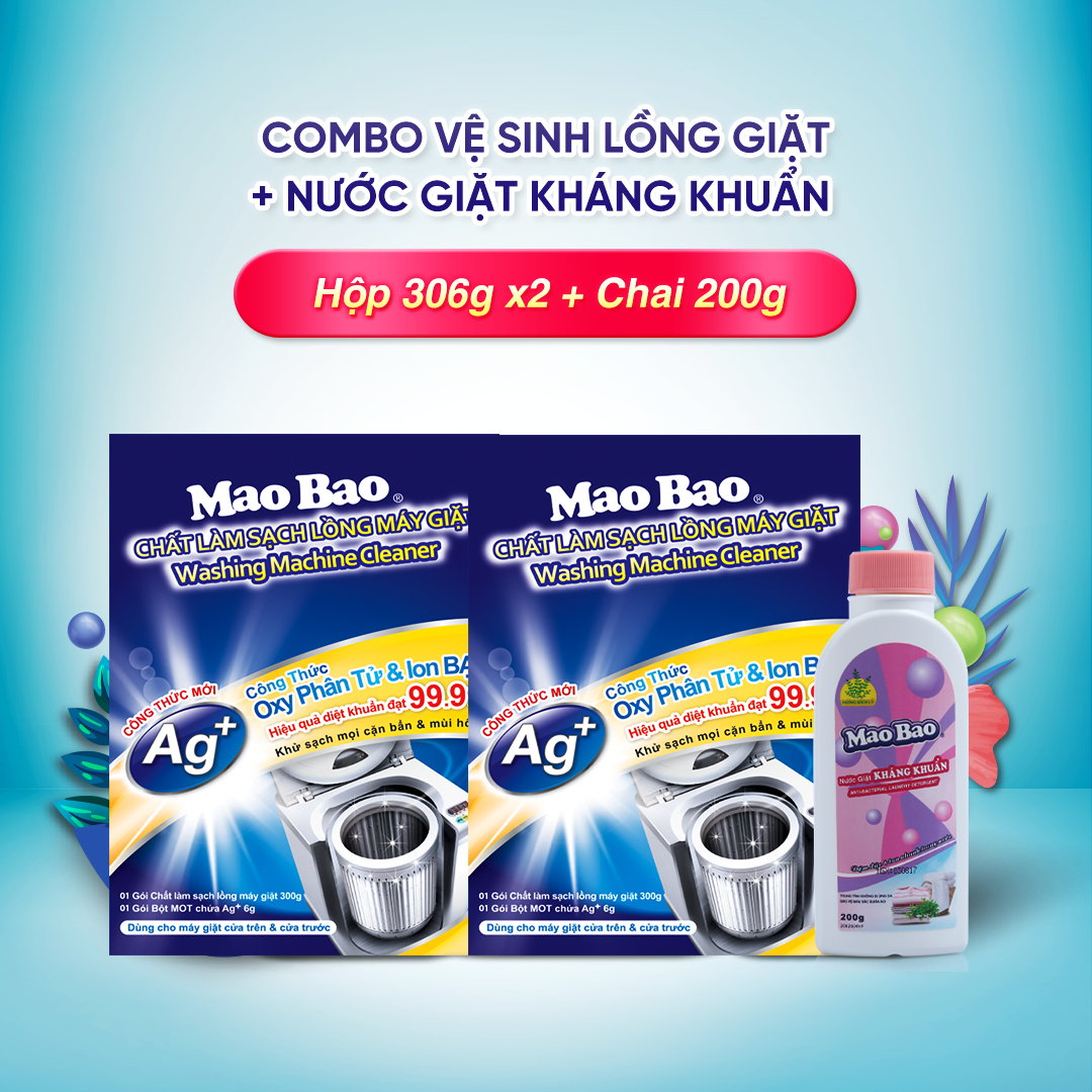 Combo 2 Hộp Vệ Sinh Lồng Giặt Mao Bảo Ag+ 306g - Tặng 1 chai Nước Giặt Kháng Khuẩn Mao Bao 200g