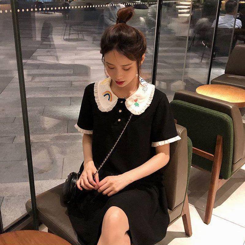 Đầm Dáng Rộng Cổ Búp Bê Thêu Họa Tiết Xinh Xắn Cho Nữ