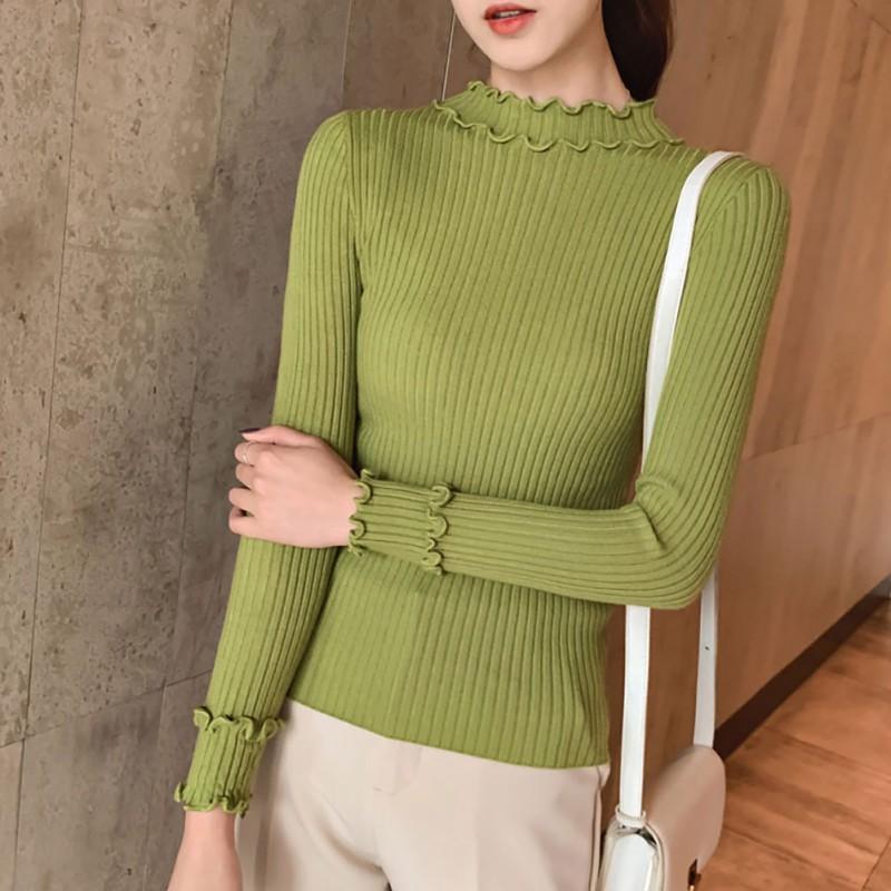 Áo Sweater dệt kim tay dài cổ lọ thiết kế màu trơn thanh lịch