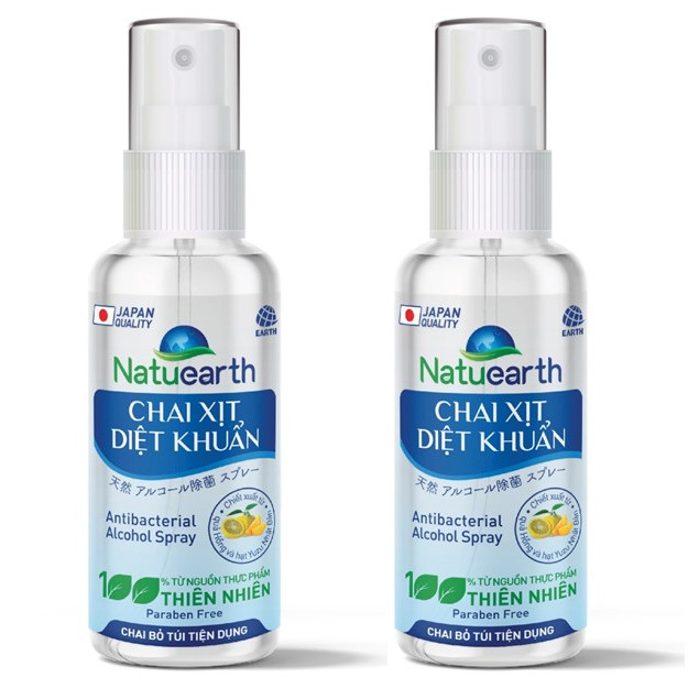 Combo 2 Chai xịt diệt khuẩn Natuearth (60 ml) - Chai bỏ túi - Chuyên dùng diệt khuẩn da tay và bề mặt -  với 100% nguyên liệu thiên nhiên đạt tiêu chuẩn Nhật Bản