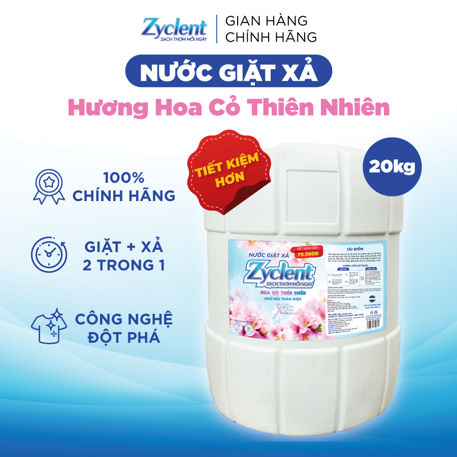 Nước Giặt Xả Zyclent Superior Hương Hoa Cỏ Thiên Nhiên 20KG - SIÊU TIẾT KIỆM