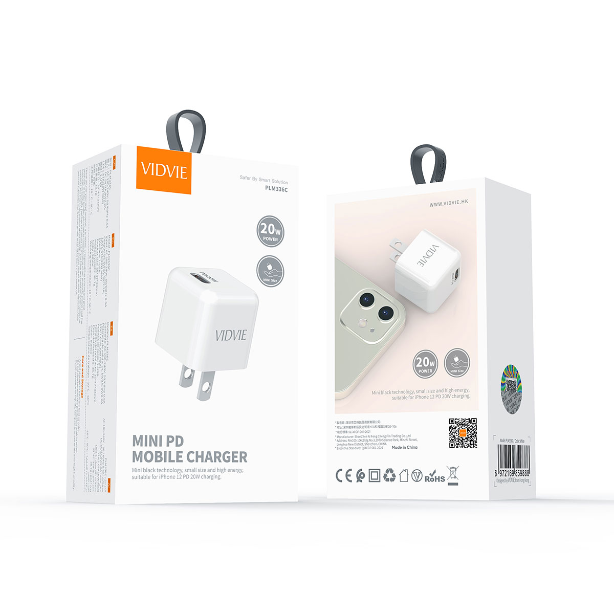 Củ Sạc Nhanh Siêu nhỏ gọn VidVie PME336C USB Type C PD 20W Dành Cho iPhone, iPad, Android  - Hàng Chính Hãng