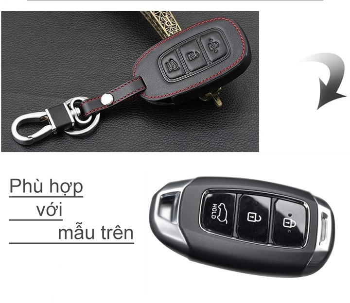Bao da Chìa Khóa ô tô kèm móc khóa Xe Hyndai Accent 2018-2020, Santafe 2019-2020, KONA - Mẫu chìa thông loại 3 nút minh