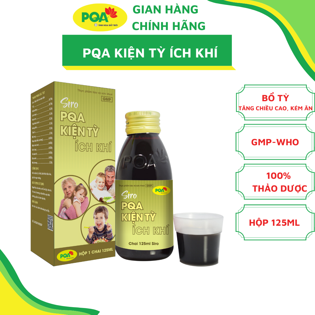 Kiện Tỳ Ích Khí PQA Hỗ Trợ Kích Thích Tiêu Hóa, Giúp Ăn Ngon Miệng Dùng Cho Trẻ Em Còi Xương Chậm Lớn Hộp 125ml