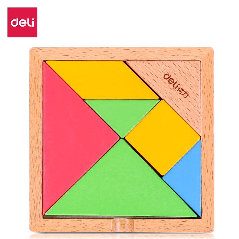 Bộ đồ chơi gỗ lắp ghép xếp hình tam giác tangram puzzle 7 miếng Deli - Đồ chơi giáo dục tư duy trí tuệ cho bé từ 3 tuổi - 74304