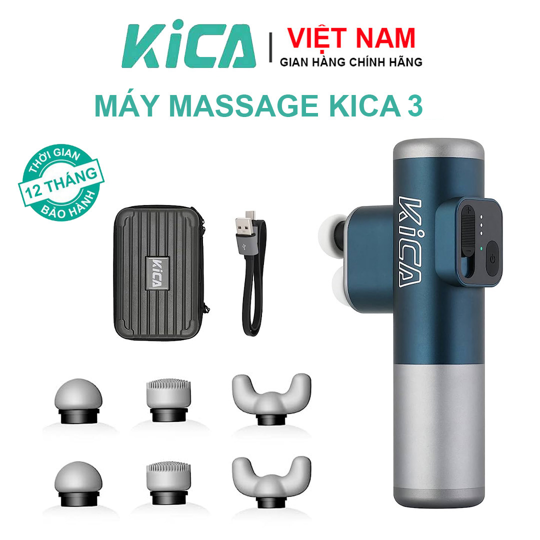 Máy Massaga Cầm Tay Kica 3, Mát Xa Toàn Thân Với 2 Đầu Kép và 6 Đầu Thay Thế và 10 Cấp Độ Hỗ Trợ Mát Xa Chuyên Sâu, Giảm Đau Cơ, Cứng Khớp - Hàng chính hãng