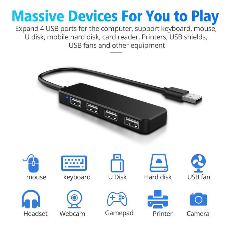 Hub chuyển đổi FONKEN với 4 cổng USB2.0 siêu mỏng cho máy tính bàn phím chuột đĩa Flash