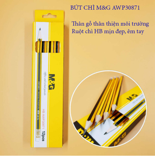 Hộp Bút chì chuốt M&G AWP30871 ngòi HB sọc đen vàng-12 cây