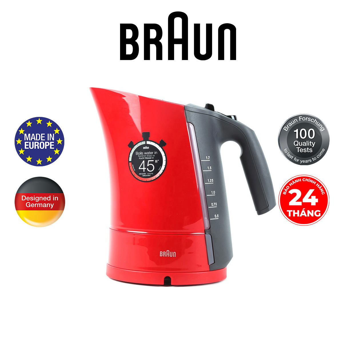 Bình Đun Siêu Tốc Braun WK 300 RD - 1.7L (Đỏ) - Hàng Chính Hãng