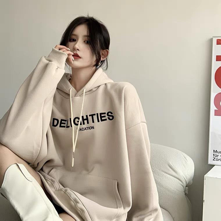 Áo Khoác nỉ hoodie chất nỉ cotton bản cao cấp siêu đẹp và dày dặn, in chữ Delighties form rộng Unisex 2 lớp tay bồng - NQC04