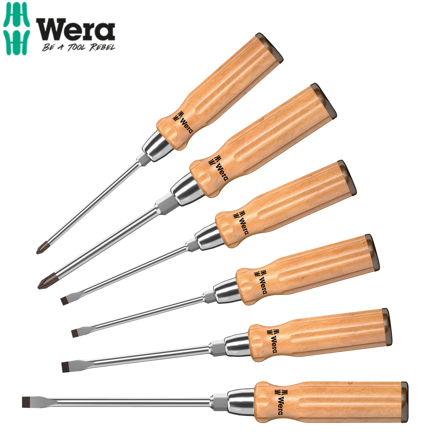 Tua vít đóng được ở đầu cán gỗ Wera 05018251001  930/935/6 Screwdriver gồm 6 cái