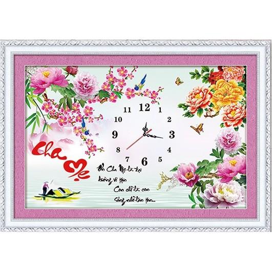 Tranh đá cha mẹ hoa mẫu đơn đồng hồ LG1049 - kích thước: 65 * 45cm.
