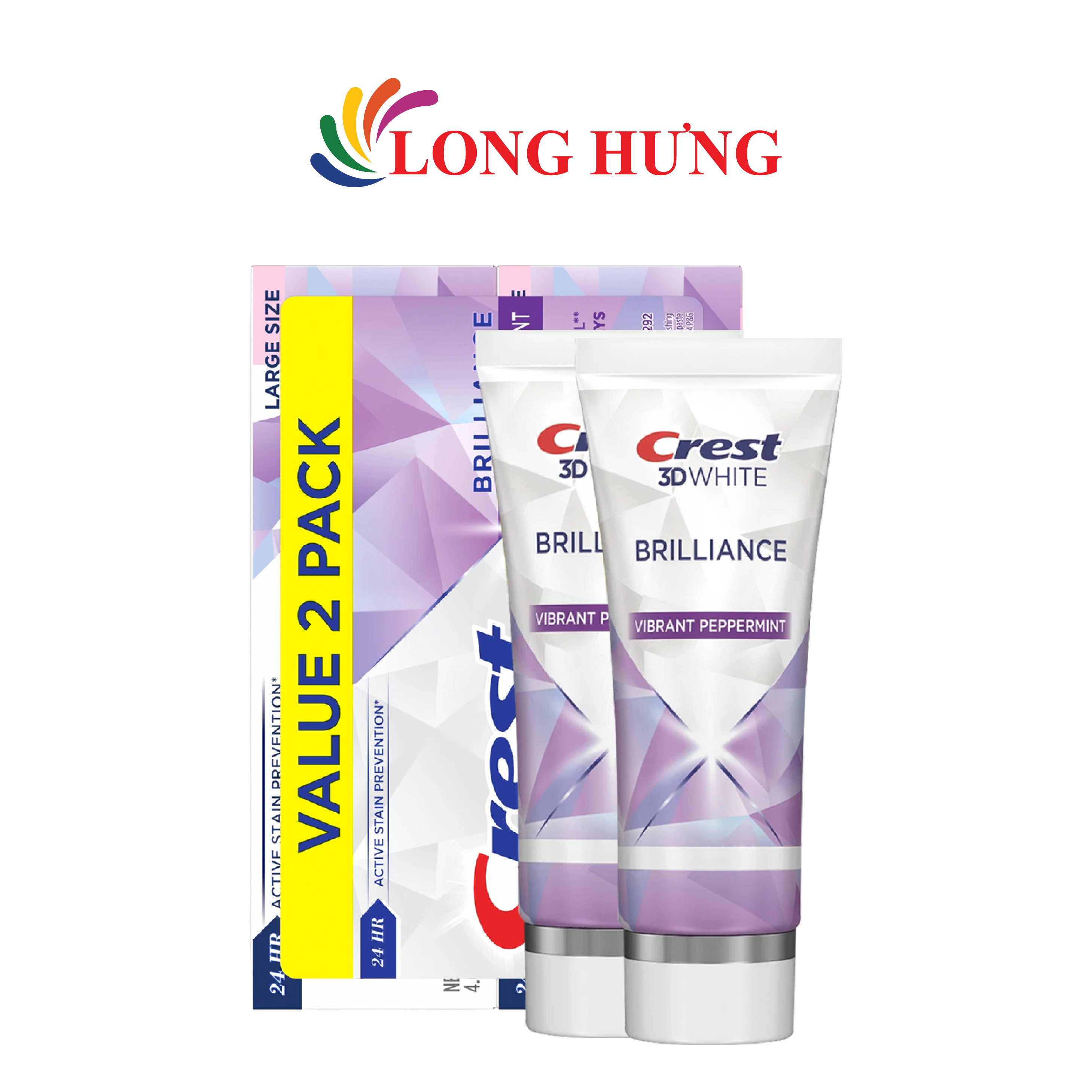 Combo kem đánh răng Crest 3D White Brilliance Vibrant (130g x 2) - Hàng chính hãng