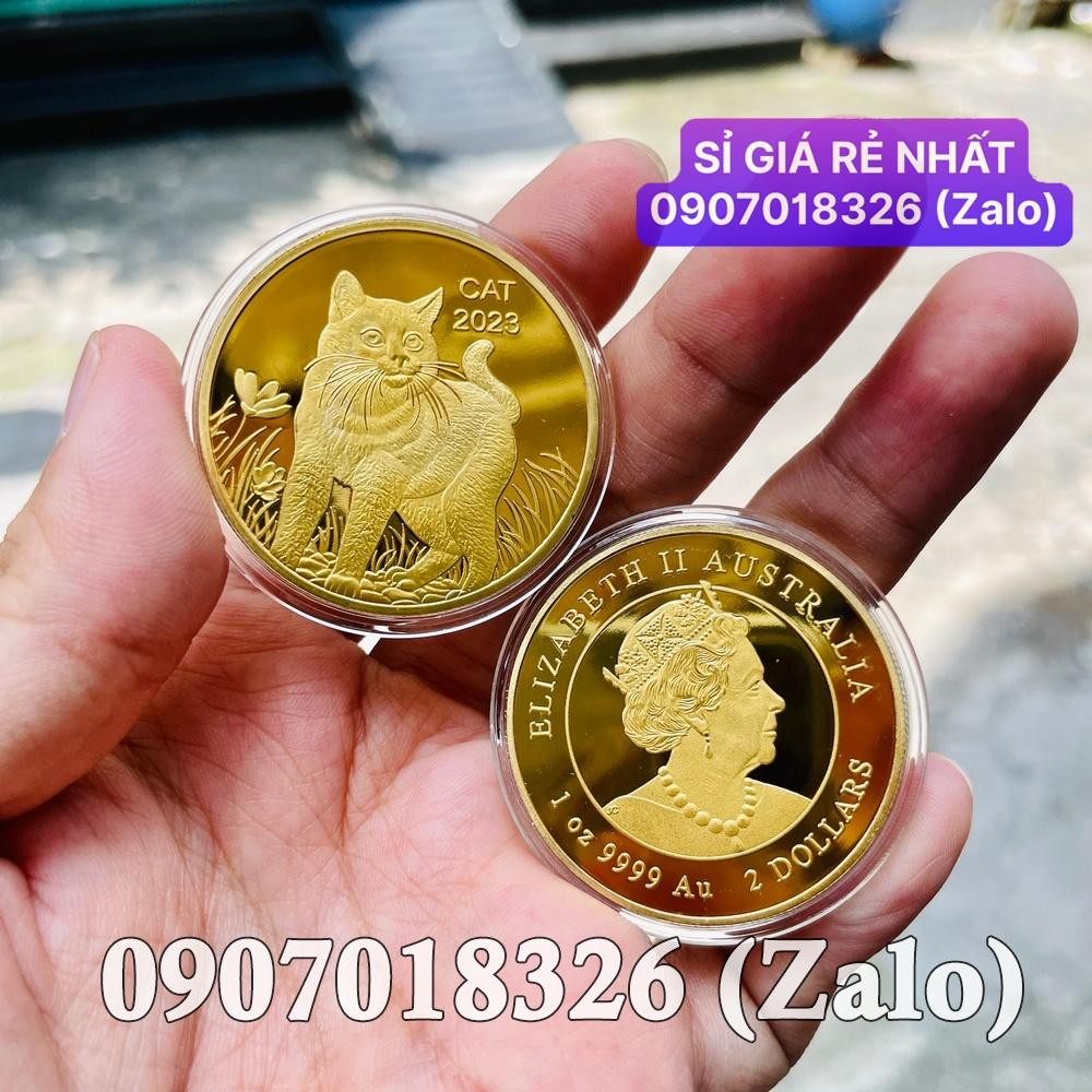 Combo 2 xu con Mèo vàng bạc Úc lì xì Tết Quý Mão, gồm 2 xu NELI