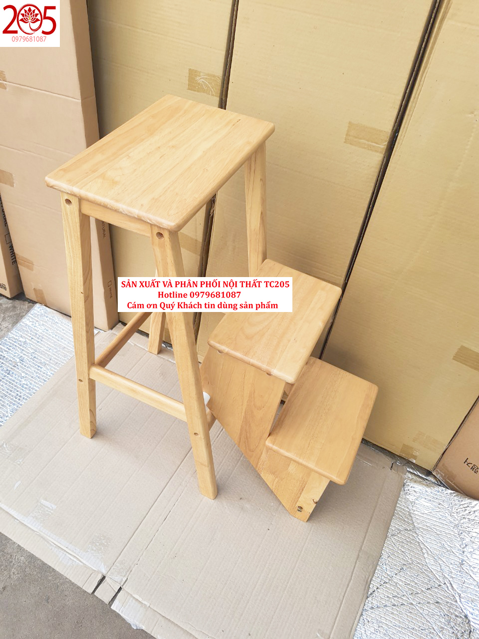 GHẾ THANG GỖ CAO SU 3 BẬC - 205 TC Folding Stair Chair