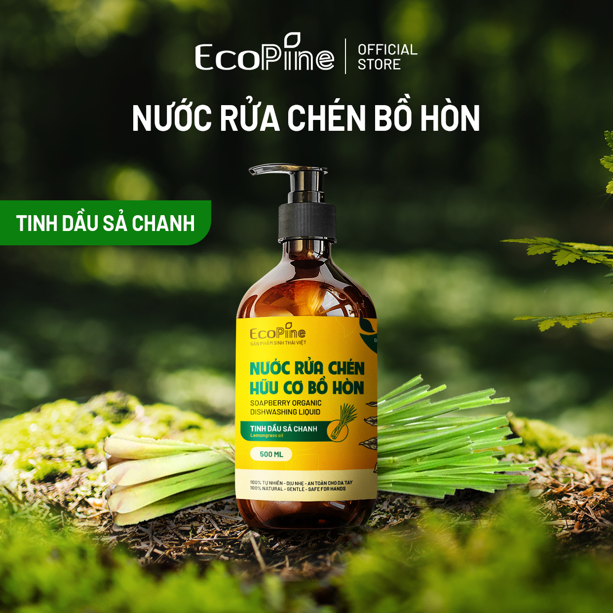Nước rửa chén hữu cơ bồ hòn ECOPINE 500ml - Tinh dầu Sả Chanh
