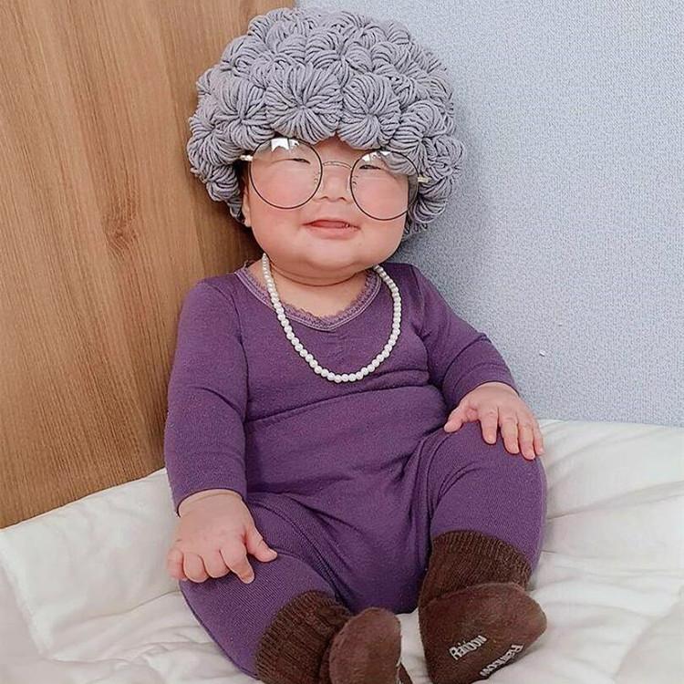 Trẻ Em Nón Bé Gái Bé Trai Dễ Thương Bà Già Người Phụ Nữ Tóc Tóc Giả Bộ Đội Beanies Sợi Len Dệt Kim Trẻ Em Bé Mũ Chụp Ảnh đạo Cụ 3M-5T