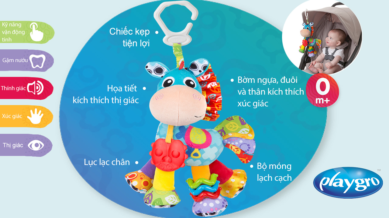 Đồ chơi treo nôi và xe đẩy Playgro Activity Friend Clip Clop, cho bé sơ sinh đến 24 tháng