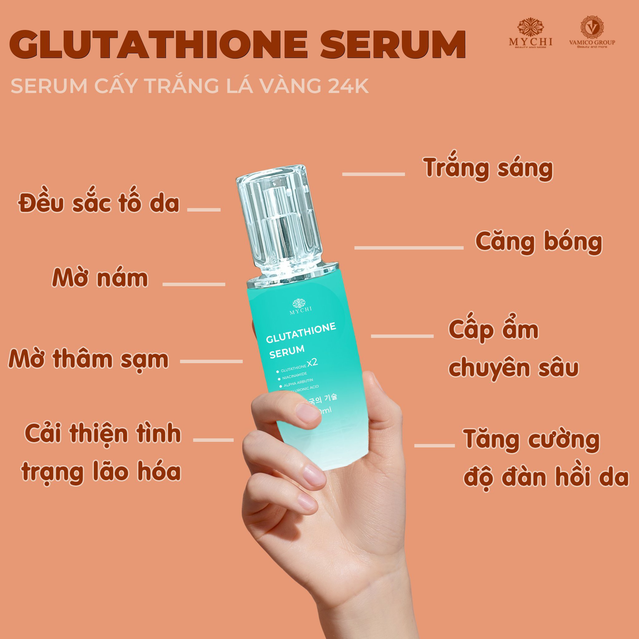 Serum Mychi - Serum cấy trắng lá vàng 24k  glutathione