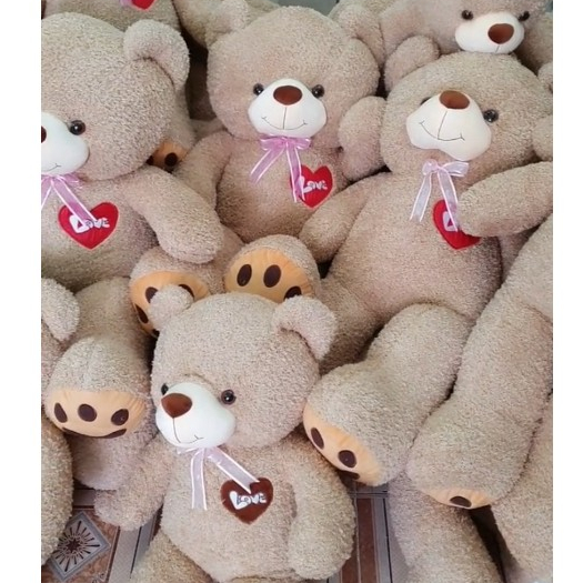 Gấu bông Teddy lông xù thêu chữ Love đáng yêu - Size từ 80cm đến 1m - Quà tặng Teddy nhồi bông khổng lồ màu nâu êm mịn